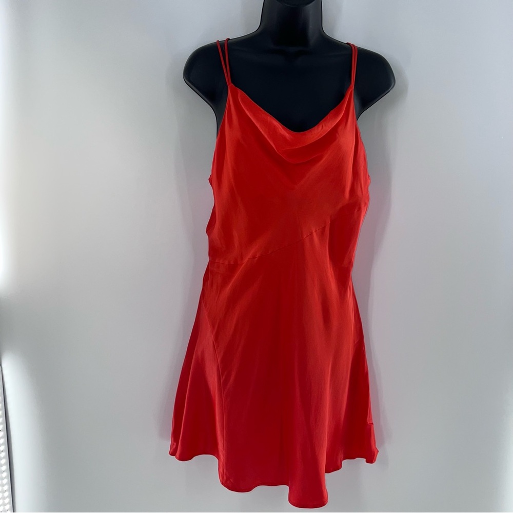 Zara Women’s Bright Orange Chemise Silky Satin Summer Slip Dress-Size L